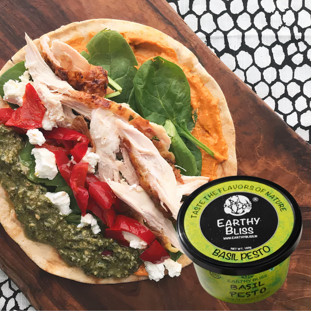 Earthy Bliss Basil Pesto wrap with chicken